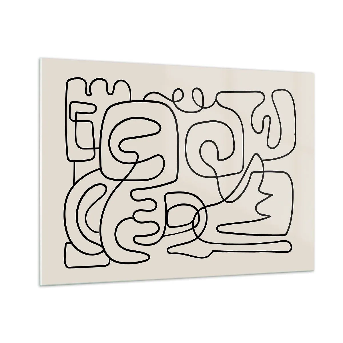 Cuadro sobre vidrio - Impresiones sobre Vidrio - Las líneas abstractas negras forman un patrón complejo sobre beige. - 100x70cm - El camino correcto - Decoración de pared moderna para salón y dormitorio ARTTOR