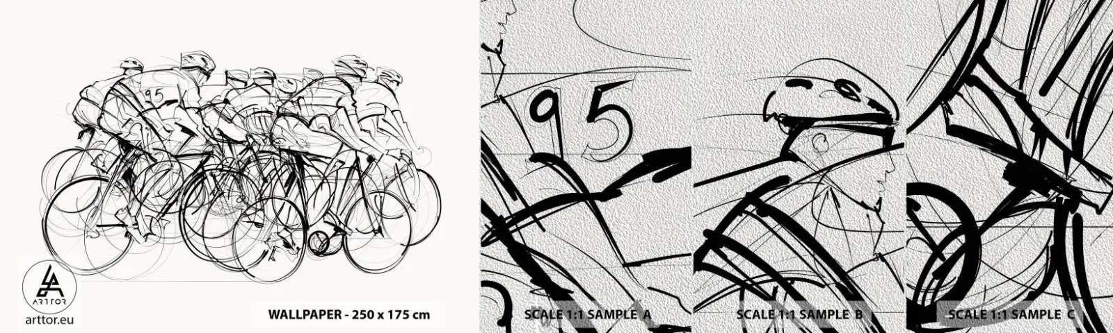 Muestra de fotomural Premium Sand - Juntos como un equipo - Gráficos, Bicicleta, Deporte - 100x30 cm