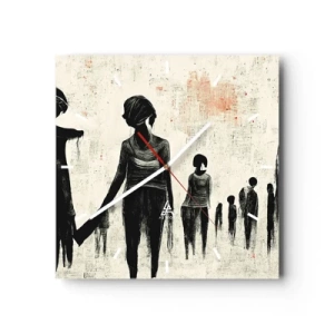 Reloj de pared - Reloj de vidrio - Figuras en una composición monocromática sobre un fondo claro. - 30x30cm - Contra la soledad - Decoración de pared moderna para salón y dormitorio ARTTOR