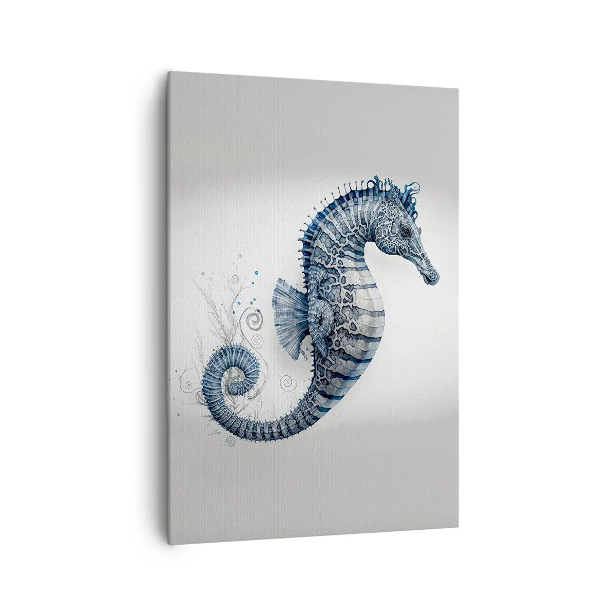 Cuadro sobre lienzo - Impresión de Imagen - Caballito de mar en tonos azules con detalles de acuarela - 70x100cm - Una sutil broma de la naturaleza - Decoración de pared moderna para salón y dormitorio ARTTOR