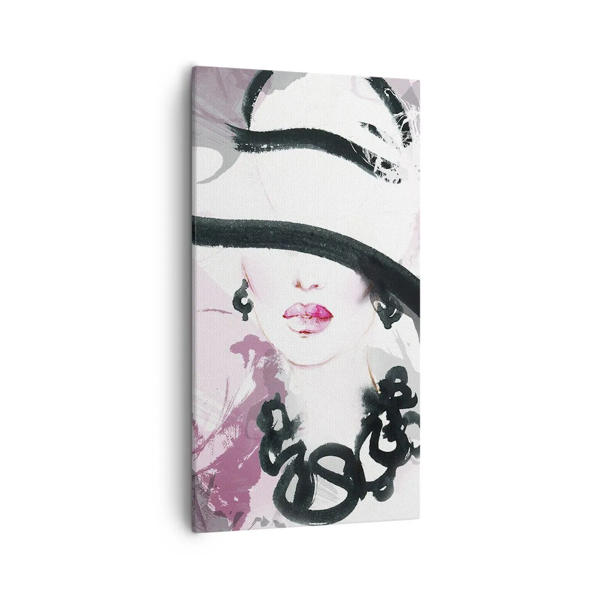 Cuadro sobre lienzo - Impresión de Imagen - Retrato de una dama en negro y rosa - 55x100 cm