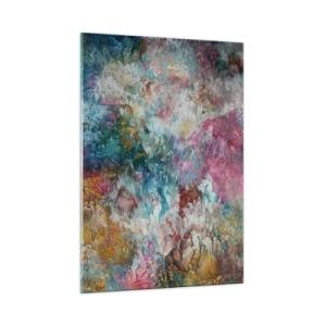 Cuadro sobre vidrio - Impresiones sobre Vidrio - Una composición abstracta de flores coloridas en tonos intensos. - 50x70cm - En plena floración - Decoración de pared moderna para salón y dormitorio ARTTOR