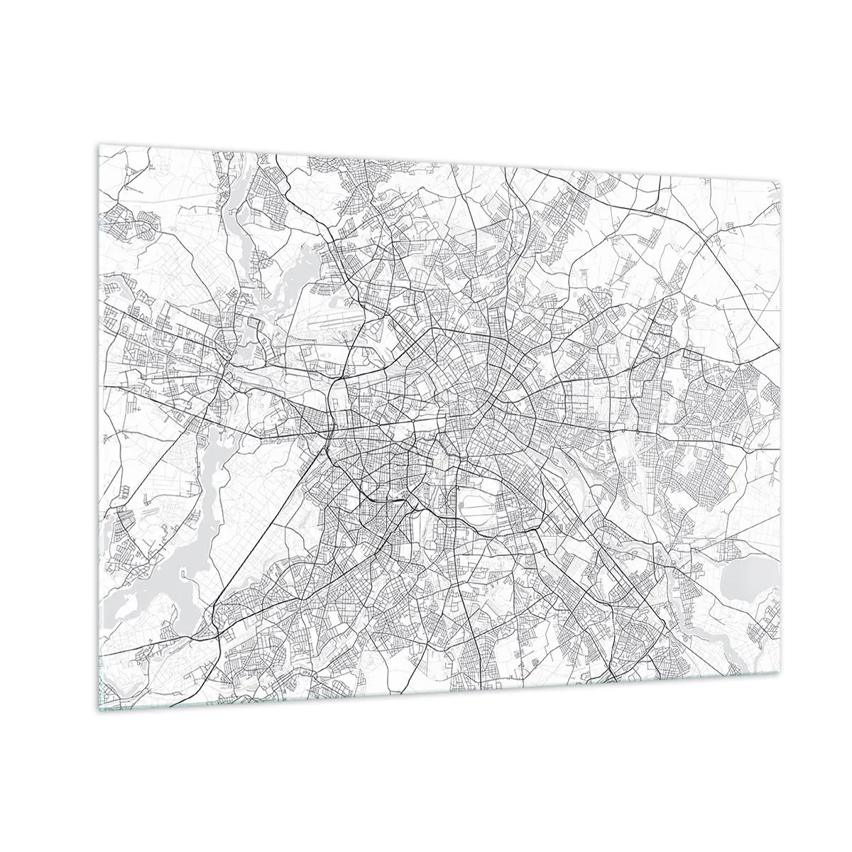 Cuadro sobre vidrio - Impresiones sobre Vidrio - Mapa en blanco y negro de Berlín con un trazado geométrico de calles - 100x70cm - Flor de Berlín - Decoración de pared moderna para salón y dormitorio ARTTOR