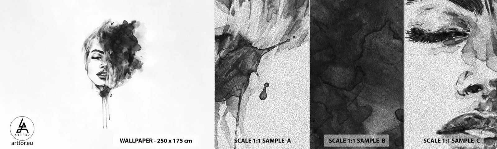 Muestra de fotomural Premium Sand - Sueños en femenino - retrato de una mujer, cara de mujer, Abstracción - 100x30 cm