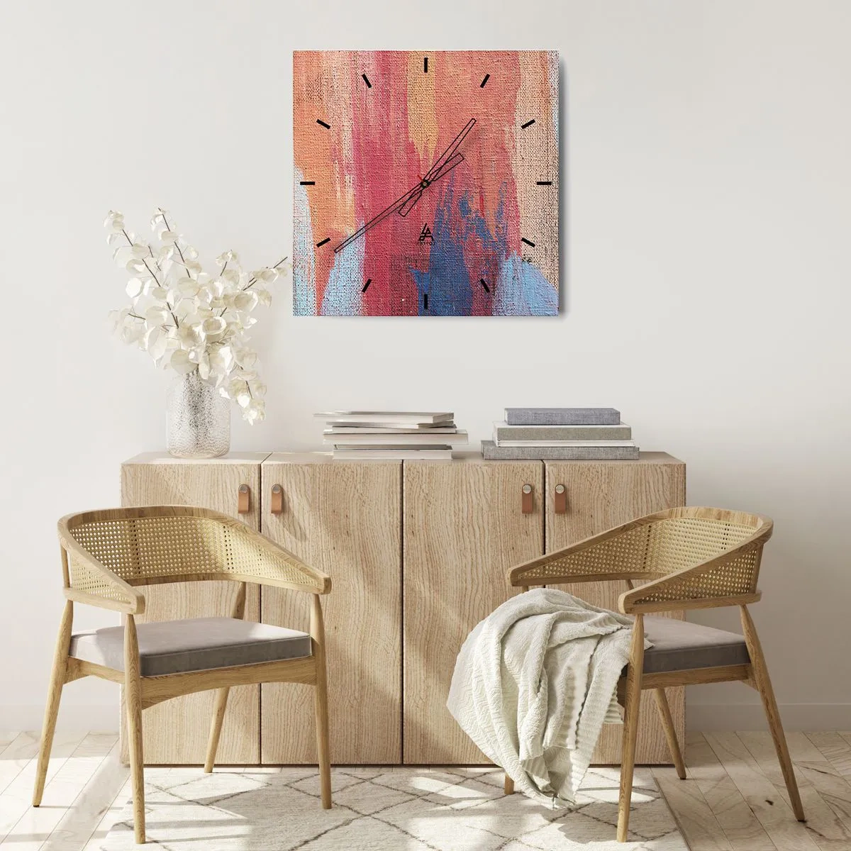 Reloj de pared - Reloj de vidrio - Trazos de arco iris - 40x40 cm