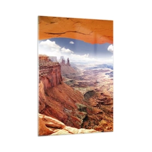 Cuadro sobre vidrio - Impresiones sobre Vidrio - Vista del cañón a través de un arco de roca con rayos de sol. - 50x70cm - Tallado por la propia naturaleza - Decoración de pared moderna para salón y dormitorio ARTTOR