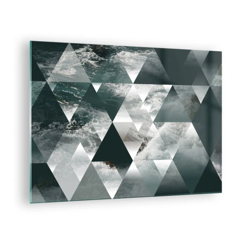 Cuadro sobre vidrio - Impresiones sobre Vidrio - Composición abstracta de triángulos con motivo de ondas de agua. - 70x50cm - Una perspectiva de cristal - Decoración de pared moderna para salón y dormitorio ARTTOR