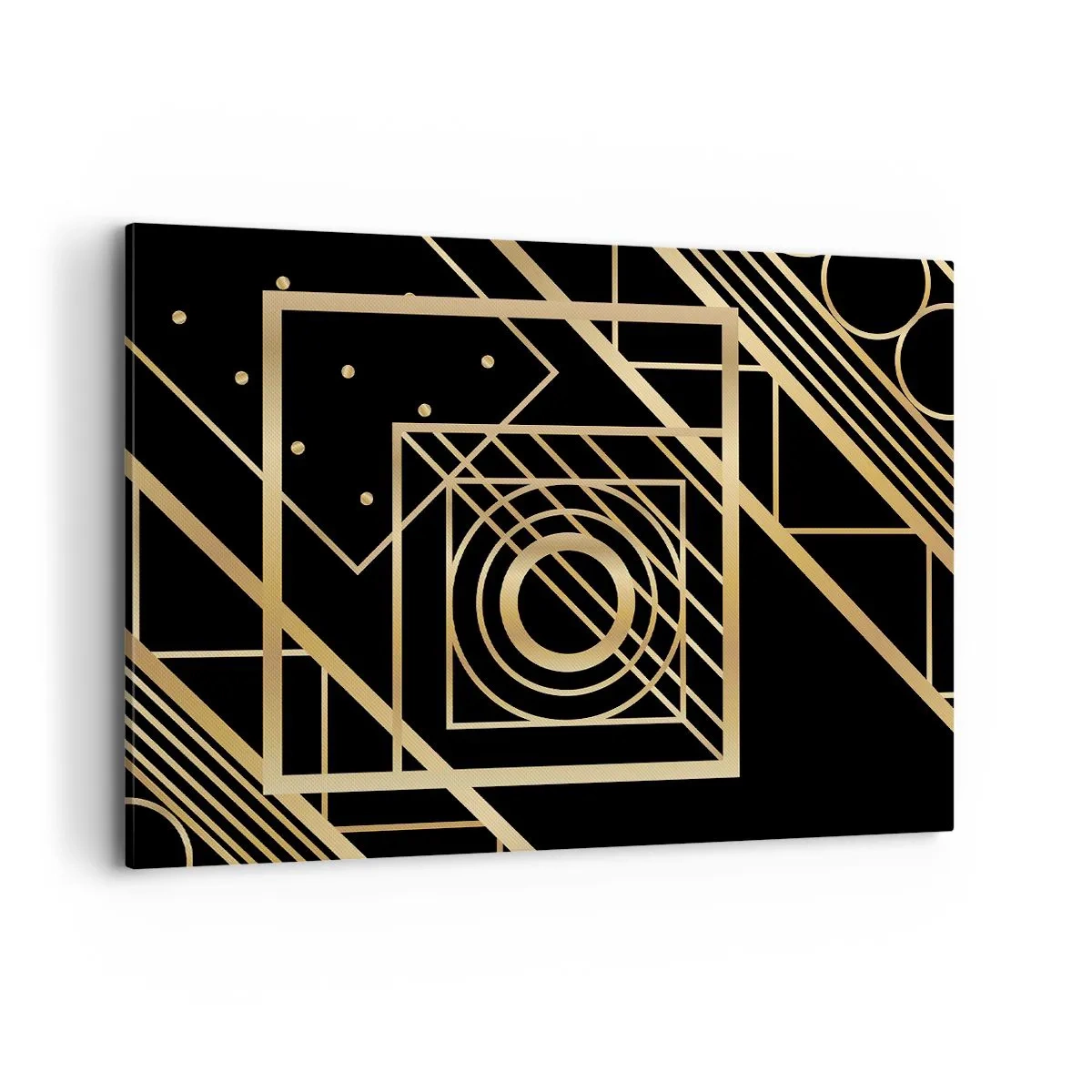 Cuadro sobre lienzo - Impresión de Imagen - Patrones geométricos dorados sobre un fondo negro - 100x70cm - Geometría dorada - Decoración de pared moderna para salón y dormitorio ARTTOR