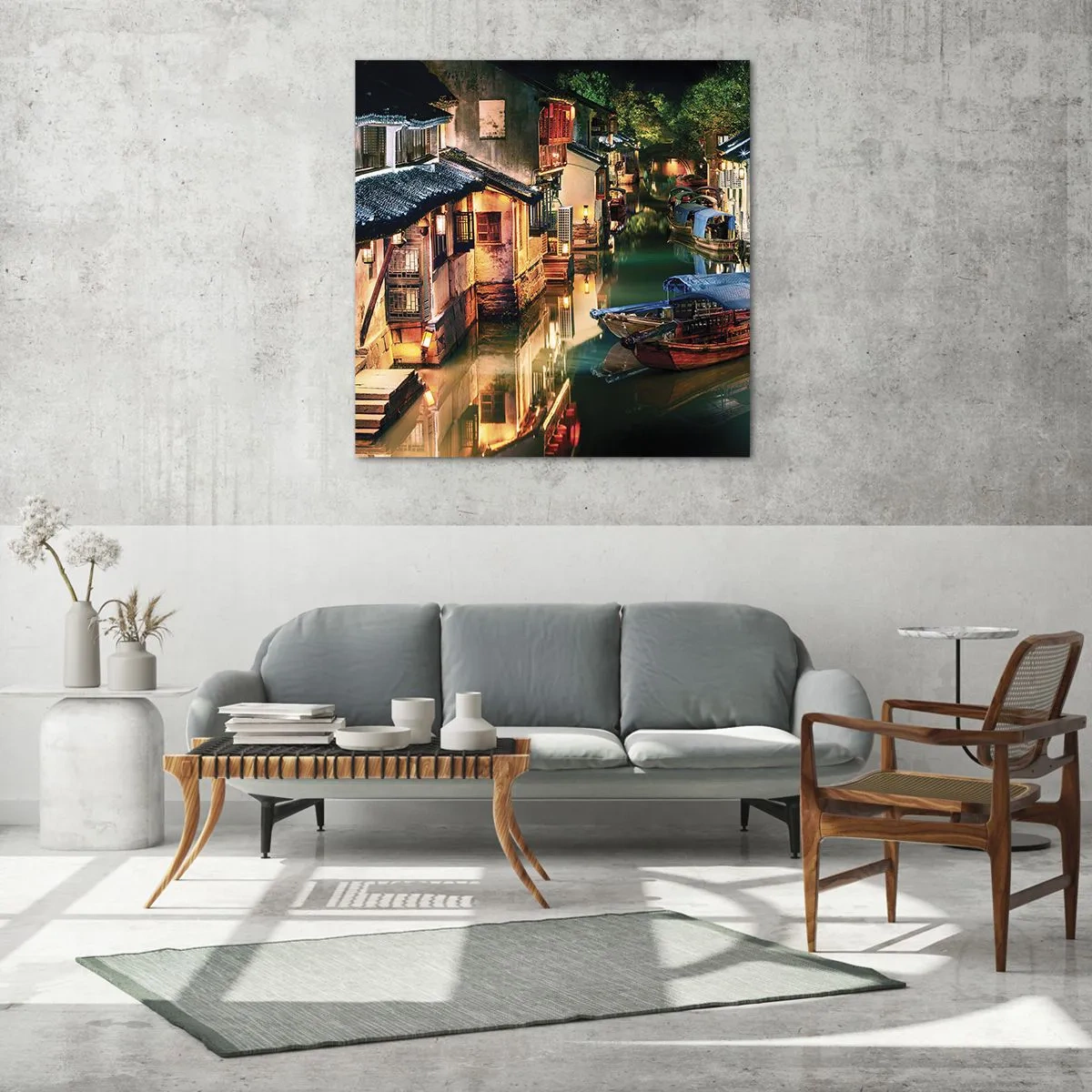 Cuadro sobre vidrio - Impresiones sobre Vidrio - Noche en una calle china - 40x40 cm