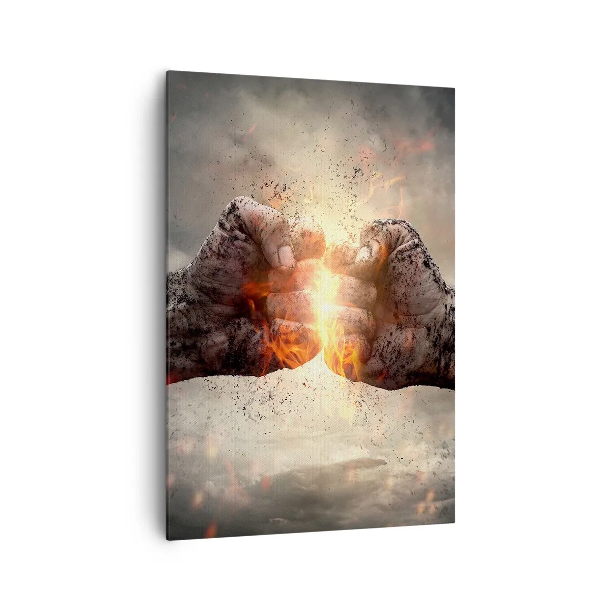 Cuadro sobre lienzo - Impresión de Imagen - Puños cerrados en una escena de incendio dinámica - 70x100cm - La lucha comienza - Decoración de pared moderna para salón y dormitorio ARTTOR