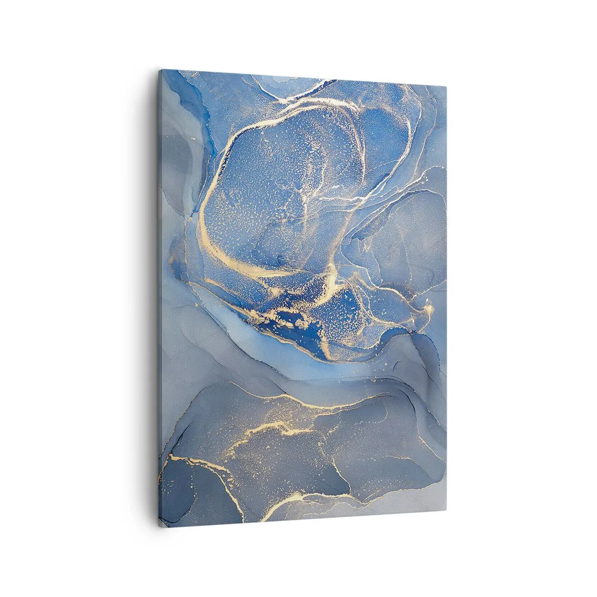 Cuadro sobre lienzo - Impresión de Imagen - Patrones abstractos azules con acentos dorados - 50x70cm - Polvo de oro - Decoración de pared moderna para salón y dormitorio ARTTOR