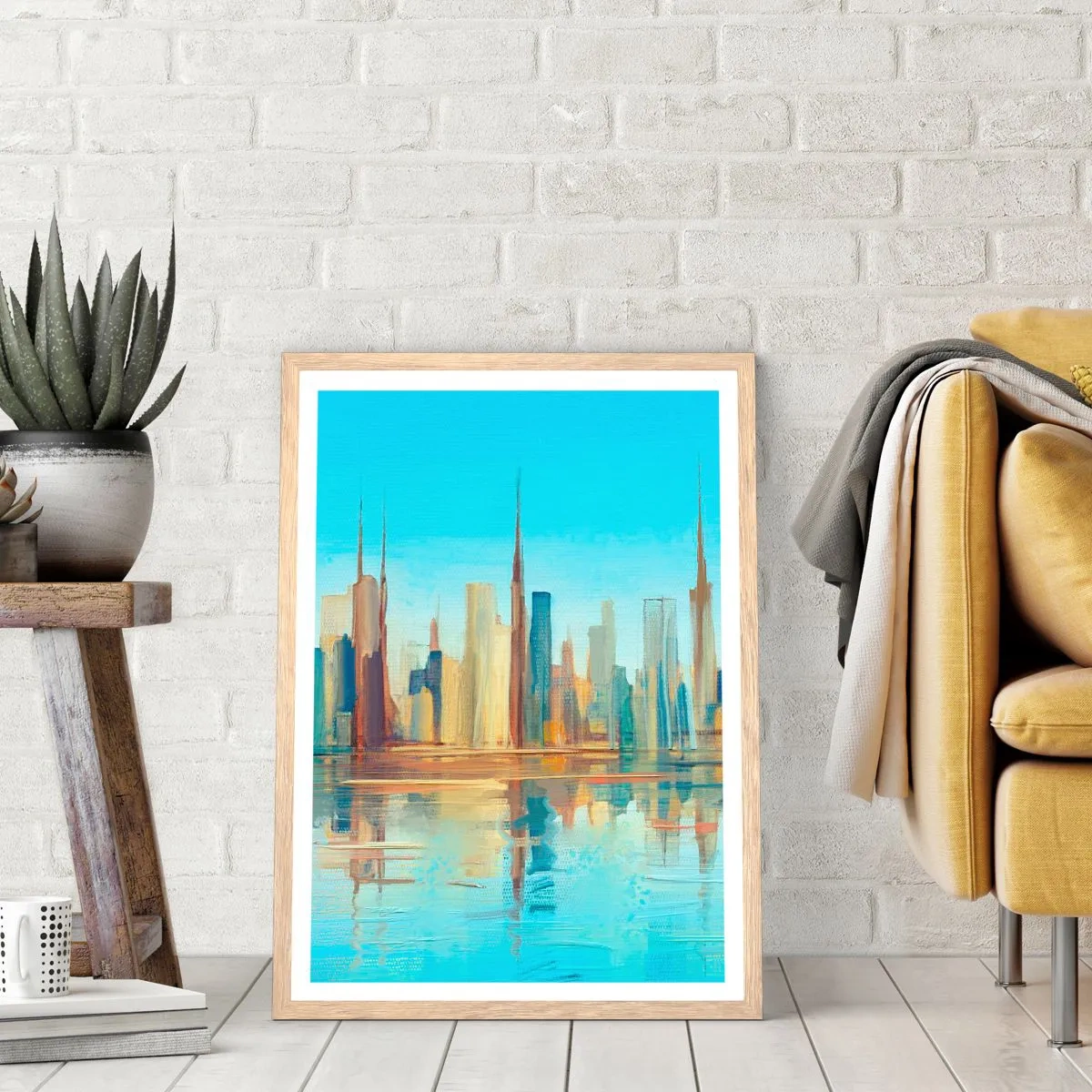 Póster en marco roble claro - Metrópolis soleada - 70x100 cm