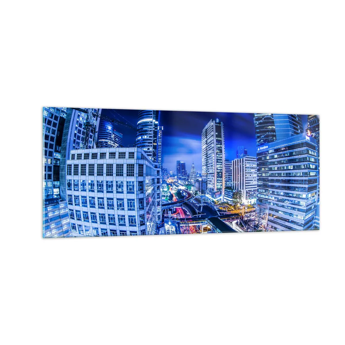 Cuadro sobre vidrio - Impresiones sobre Vidrio - Ritmos de la ciudad nocturna - 100x40 cm
