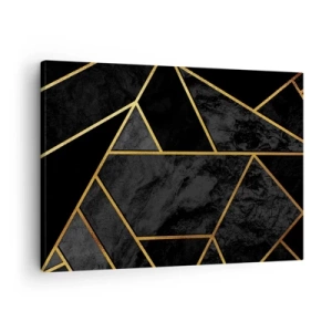 Cuadro sobre lienzo - Impresión de Imagen - Patrón geométrico dorado sobre fondo negro - 70x50cm - Oscuridad y brillo - Decoración de pared moderna para salón y dormitorio ARTTOR