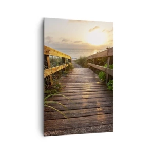 Cuadro sobre lienzo - Impresión de Imagen - Muelle de madera que conduce a la playa al atardecer - 80x120cm - Y directamente a la orilla - Decoración de pared moderna para salón y dormitorio ARTTOR