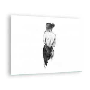 Cuadro sobre vidrio - Impresiones sobre Vidrio - Silueta en blanco y negro de una mujer en estilo acuarela. - 70x50cm - Sin ella el mundo deja de tener sentido - Decoración de pared moderna para salón y dormitorio ARTTOR