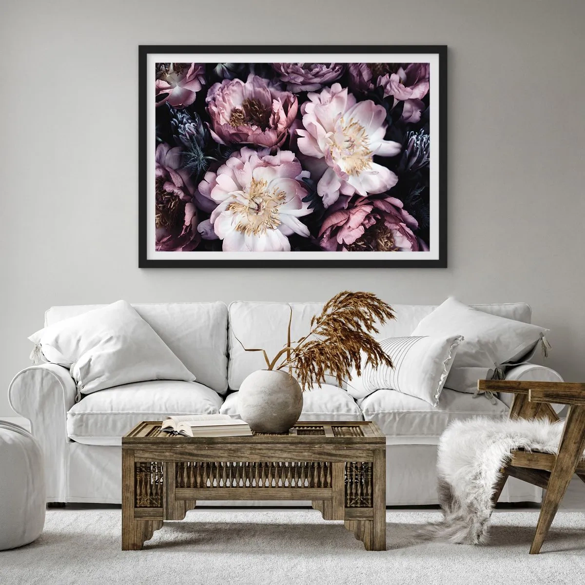 Póster en marco negro - Flores en delicados tonos pastel. - 70x50cm - Un ramo a la antigua usanza - Decoración de pared moderna para salón y dormitorio ARTTOR