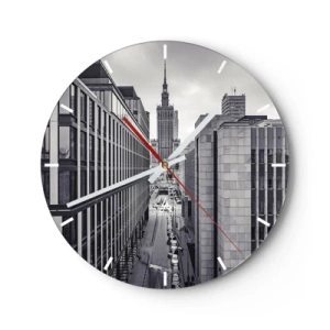 Reloj de pared - Reloj de vidrio - Panorama de la ciudad con arquitectura moderna - 30x30cm - Valle de Varsovia - Decoración de pared moderna para salón, cocina y dormitorio ARTTOR