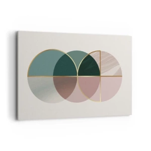 Cuadro sobre lienzo - Impresión de Imagen - Una composición abstracta de formas geométricas y líneas doradas. - 120x80cm - Círculo tras círculo... - Decoración de pared moderna para salón y dormitorio ARTTOR