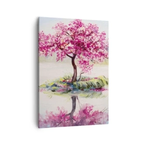 Cuadro sobre lienzo - Impresión de Imagen - Un árbol en flor en aguas tranquilas - 50x70cm - Una celebración de la primavera - Decoración de pared moderna para salón y dormitorio ARTTOR