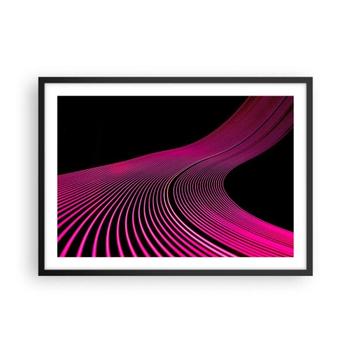 Póster en marco negro - Líneas futuristas en tonos rosa sobre fondo negro. - 70x50cm - Avenida de luz - Decoración de pared moderna para salón y dormitorio ARTTOR