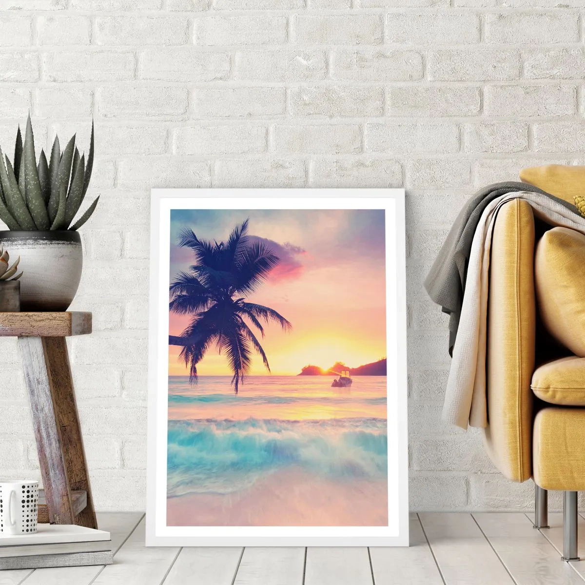 Póster en marco blanco - Atardecer en la bahía - 61x91 cm