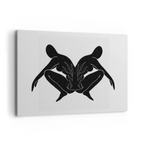 Cuadro sobre lienzo - Impresión de Imagen - Siluetas negras en posición simétrica sobre un fondo blanco. - 100x70cm - Un alma compartida - Decoración de pared moderna para salón y dormitorio ARTTOR