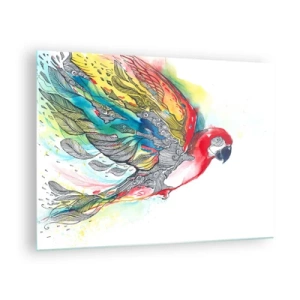 Cuadro sobre vidrio - Impresiones sobre Vidrio - Loro colorido con alas y detalles artísticos. - 70x50cm - Vivir con colorido - Decoración de pared moderna para salón y dormitorio ARTTOR