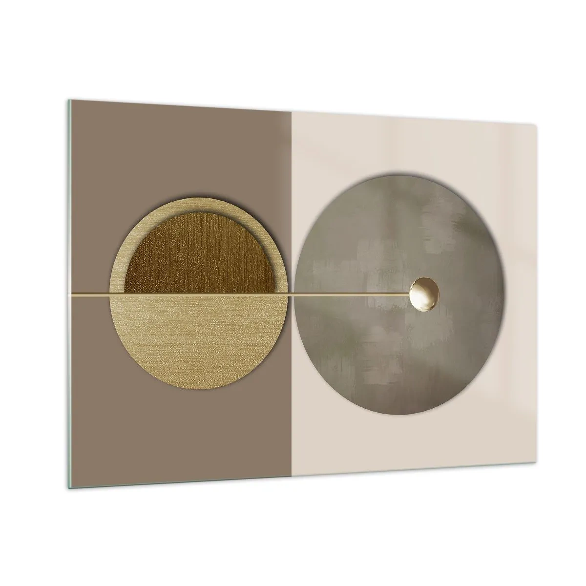 Cuadro sobre vidrio - Impresiones sobre Vidrio - Círculos y líneas doradas en una composición armoniosa. - 100x70cm - Equilibrio perfecto - Decoración de pared moderna para salón y dormitorio ARTTOR