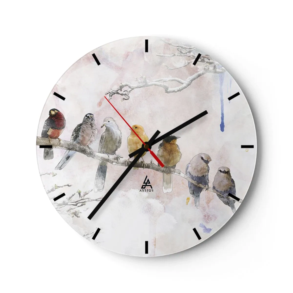 Reloj de pared - Reloj de vidrio - Reunión alada - 40x40 cm
