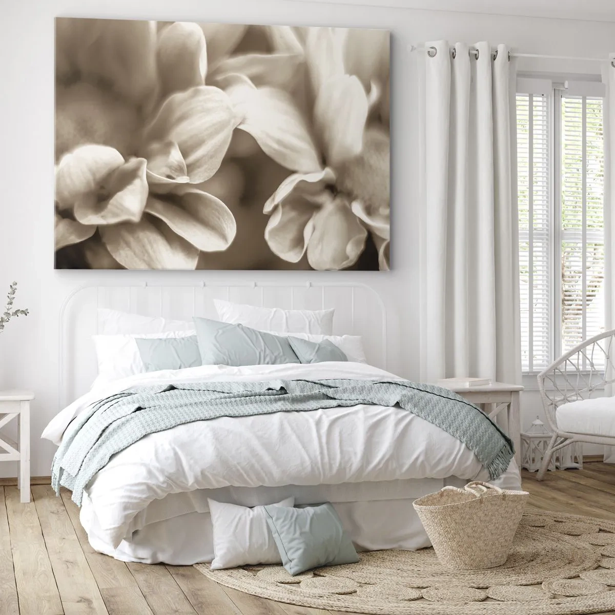 Cuadro sobre lienzo - Impresión de Imagen - Primer plano de flores en un delicado tono sepia con contornos suaves. - 70x50cm - Suave como una sonrisa - Decoración de pared moderna para salón y dormitorio ARTTOR