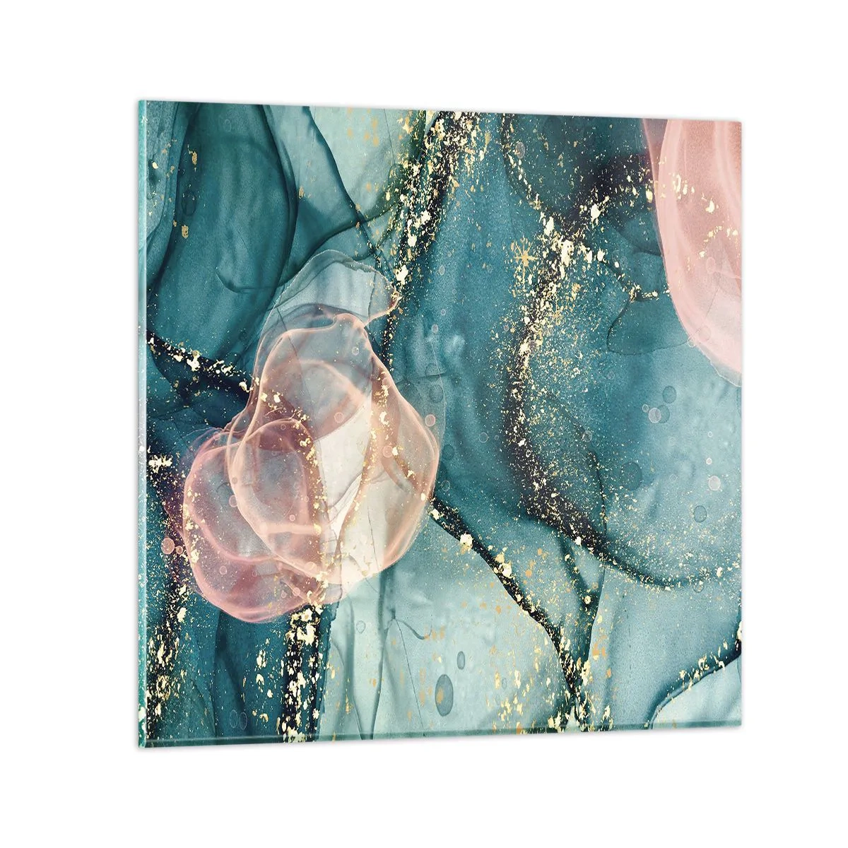 Cuadro sobre vidrio - Impresiones sobre Vidrio - Seda azul, tul rosa - 70x70 cm
