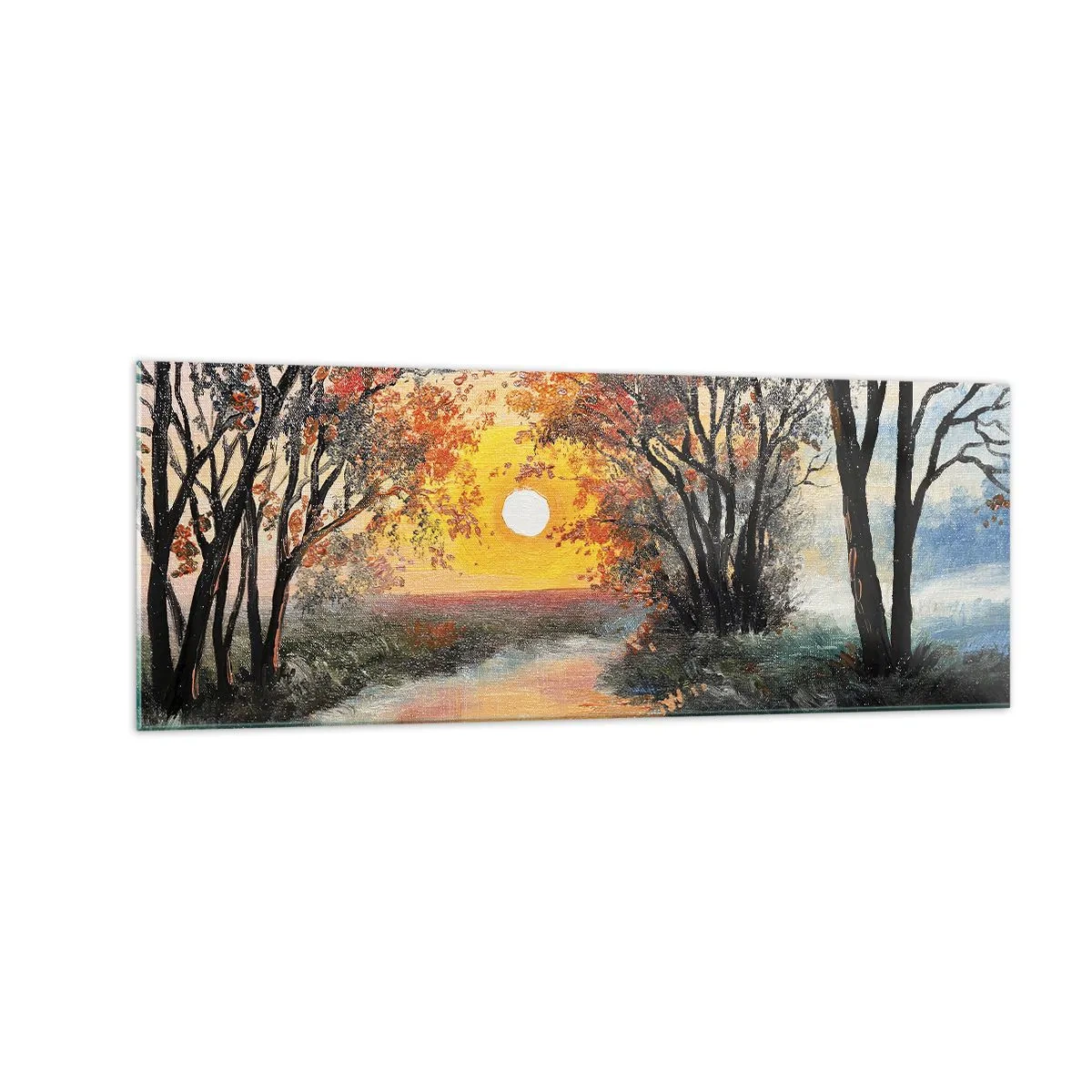 Cuadro sobre vidrio - Impresiones sobre Vidrio - Puesta de sol sobre el río en un paisaje otoñal - 140x50cm - Ambiente otoñal - Decoración de pared moderna para salón y dormitorio ARTTOR