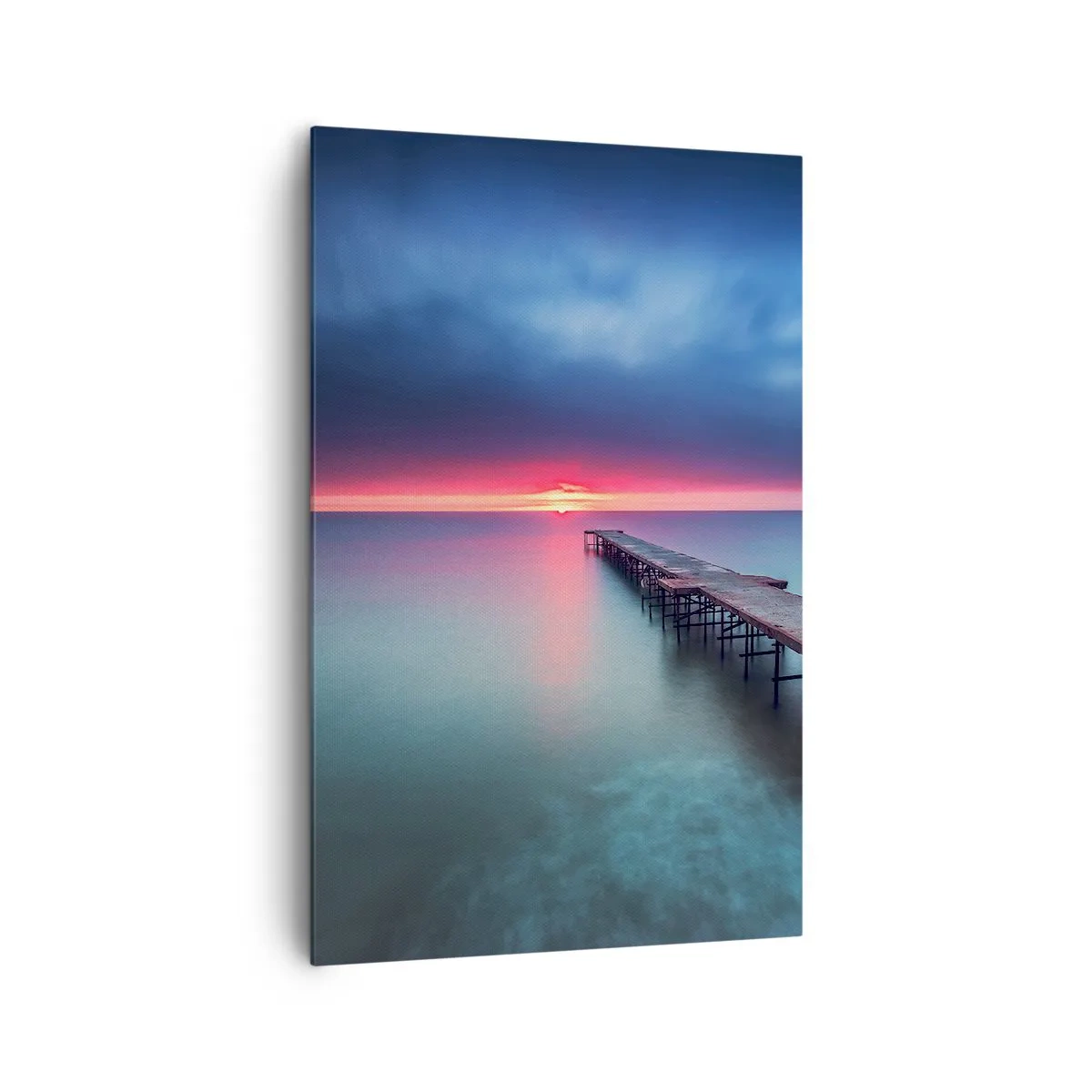 Cuadro sobre lienzo - Impresión de Imagen - Un muelle de madera que conduce directamente al mar al atardecer. - 80x120cm - Entre el cielo y el agua - Decoración de pared moderna para salón y dormitorio ARTTOR