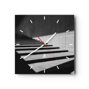 Reloj de pared - Reloj de vidrio - Escaleras de estilo minimalista en blanco y negro. - 30x30cm - La cruda belleza del modernismo - Decoración de pared moderna para salón y dormitorio ARTTOR