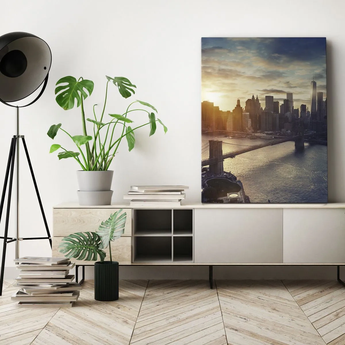 Cuadro sobre lienzo - Impresión de Imagen - Panorama de la ciudad con el puente y el río a la luz del sol poniente - 70x100cm - Un monumento a la cultura occidental - Decoración de pared moderna para salón y dormitorio ARTTOR