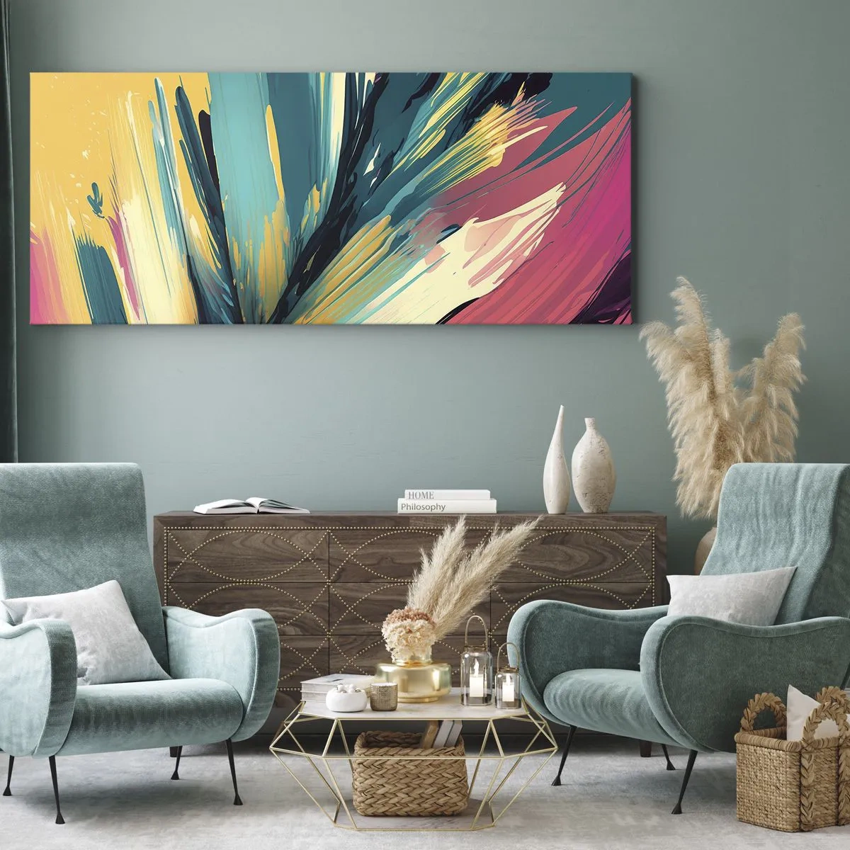 Cuadro sobre lienzo - Impresión de Imagen - Composición - una explosión de alegría - 100x40 cm