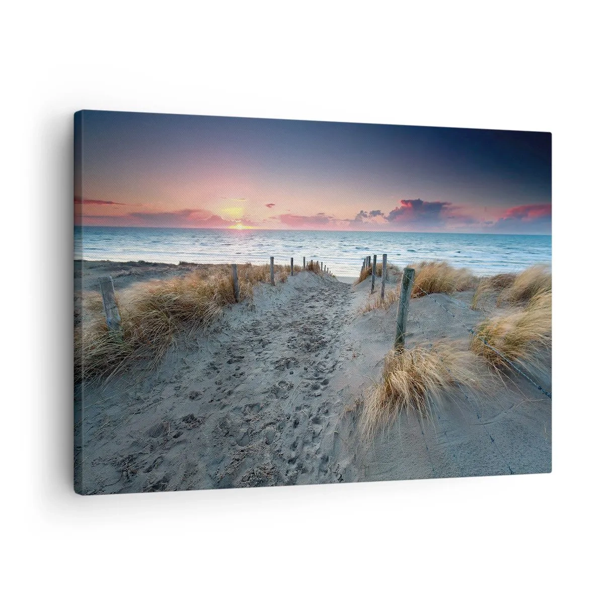 Cuadro sobre lienzo - Impresión de Imagen - Camino que conduce a la playa al atardecer - 70x50cm - Se derramó un arco iris de luminosidad.... - Decoración de pared moderna para salón y dormitorio ARTTOR