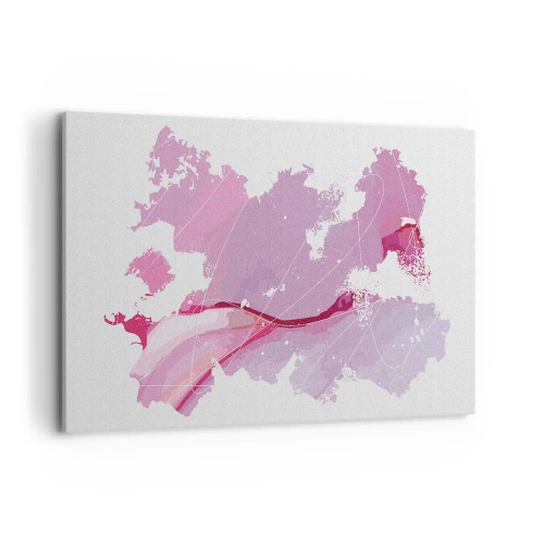 Cuadro sobre lienzo - Impresión de Imagen - Mapa del mundo abstracto en tonos rosa - 120x80cm - Mapa de un mundo rosa - Decoración de pared moderna para salón y dormitorio ARTTOR