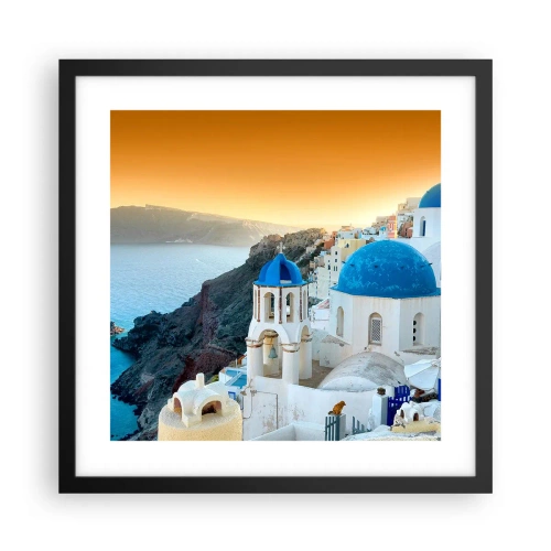 Póster en marco negro - Santorini - el abrazo a las rocas - 40x40 cm
