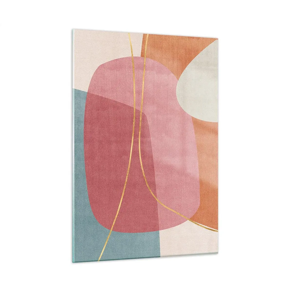 Cuadro sobre vidrio - Impresiones sobre Vidrio - Formas pastel con líneas doradas que se entrecruzan - 50x70cm - Composición en pastel con hilos de oro - Decoración de pared moderna para salón y dormitorio ARTTOR