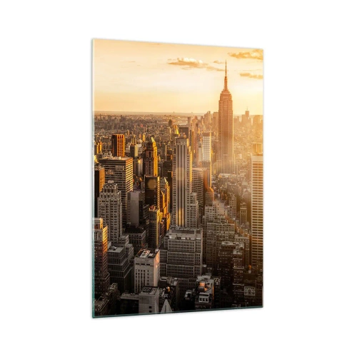 Cuadro sobre vidrio - Impresiones sobre Vidrio - El horizonte de la ciudad de Nueva York al atardecer con vistas al Empire State Building - 70x100cm - Creciendo al sol - Decoración de pared moderna para salón y dormitorio ARTTOR