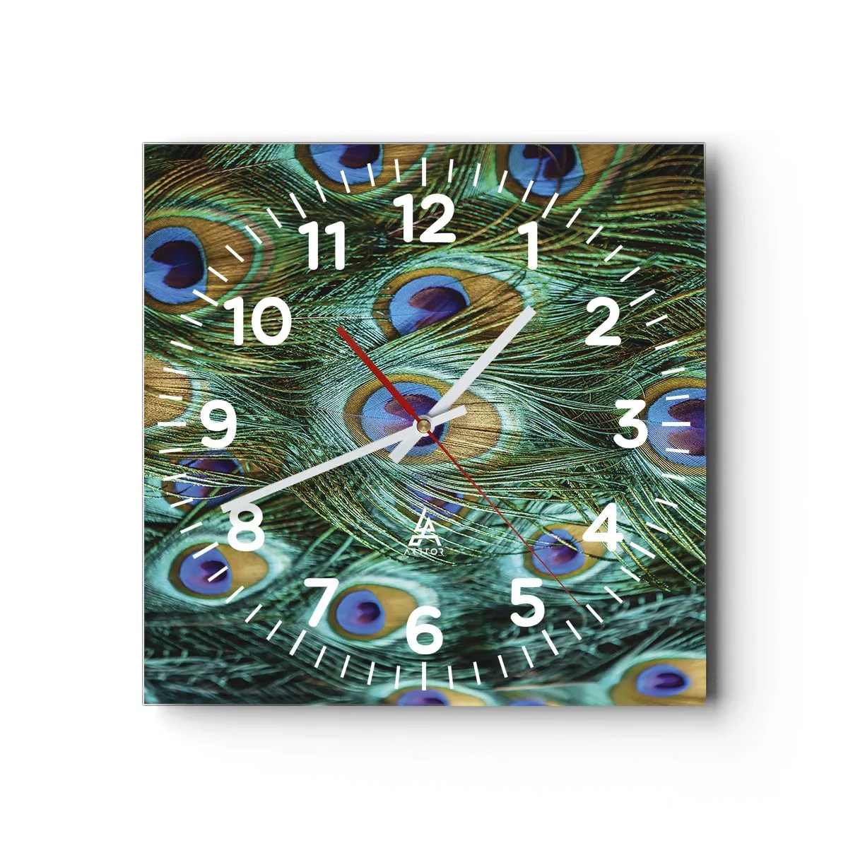 Reloj de pared - Reloj de vidrio - Mirada de pavo real - 30x30 cm