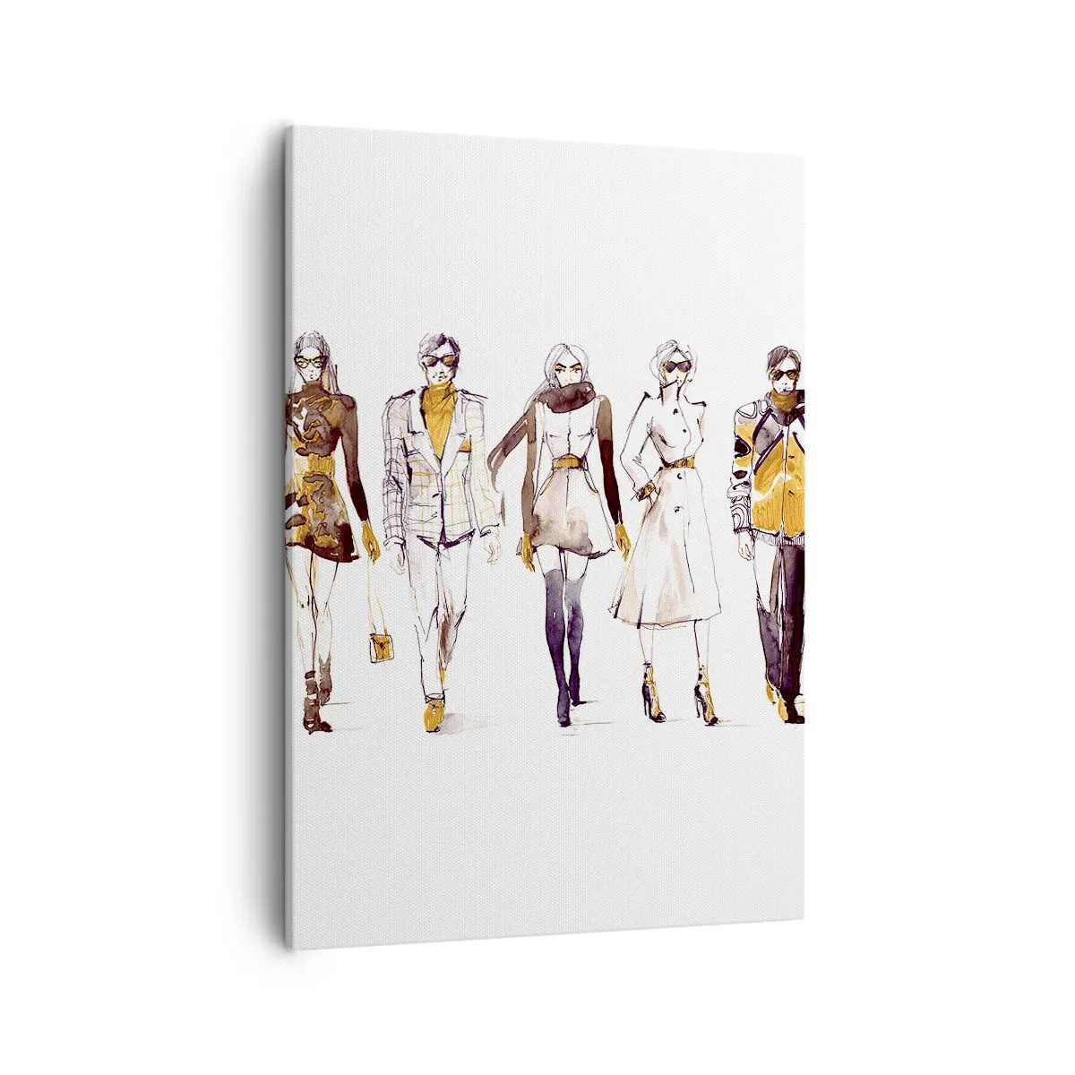 Cuadro sobre lienzo - Impresión de Imagen - Boceto de un grupo de personas con atuendos de moda. - 50x70cm - Elegancia casual - Decoración de pared moderna para salón y dormitorio ARTTOR