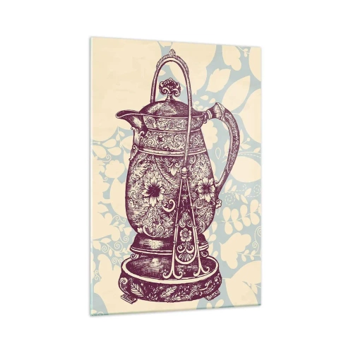 Cuadro sobre vidrio - Impresiones sobre Vidrio - Jarra estilizada con adornos sobre fondo floral. - 70x100cm - La belleza de lo cotidiano - Decoración de pared moderna para salón y dormitorio ARTTOR