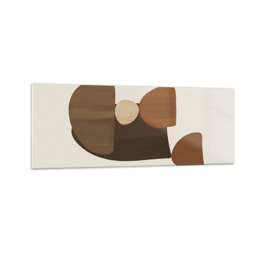 Cuadro sobre vidrio - Impresiones sobre Vidrio - Composición abstracta en tonos marrones y beige. - 140x50cm - Composición en bronce - Decoración de pared moderna para salón y dormitorio ARTTOR