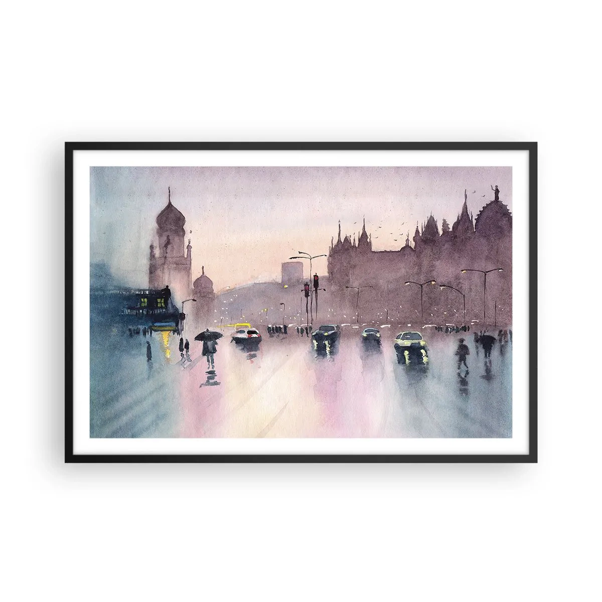 Póster en marco negro - En una niebla lluviosa - 91x61 cm