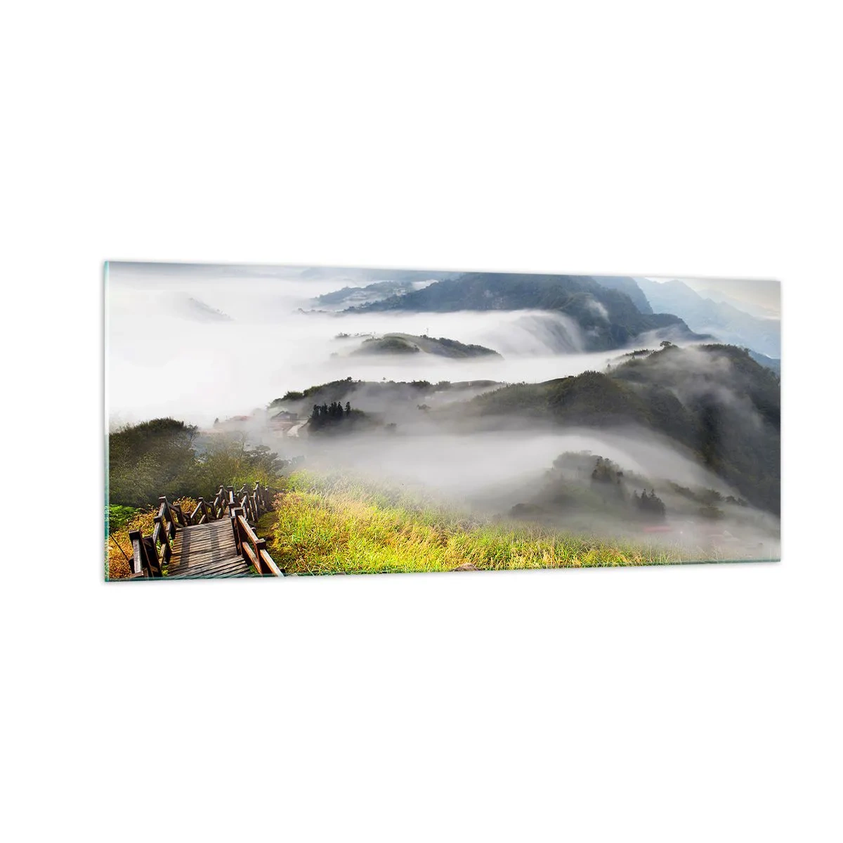 Cuadro sobre vidrio - Impresiones sobre Vidrio - Tejido de resplandor y niebla - 100x40 cm