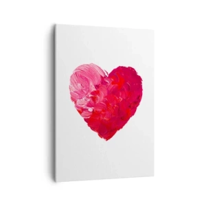 Cuadro sobre lienzo - Impresión de Imagen - Un corazón rosa y rojo pintado con un pincel. - 50x70cm - All you need is love - Decoración de pared moderna para salón y dormitorio ARTTOR