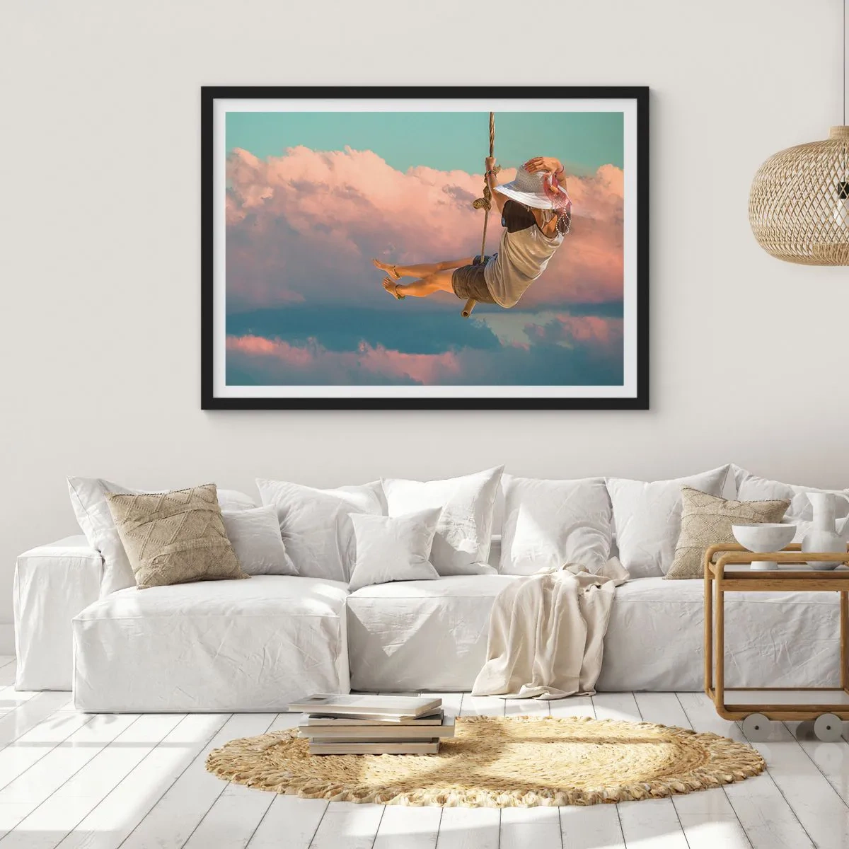 Póster en marco negro - Jugando en las nubes - 40x30 cm